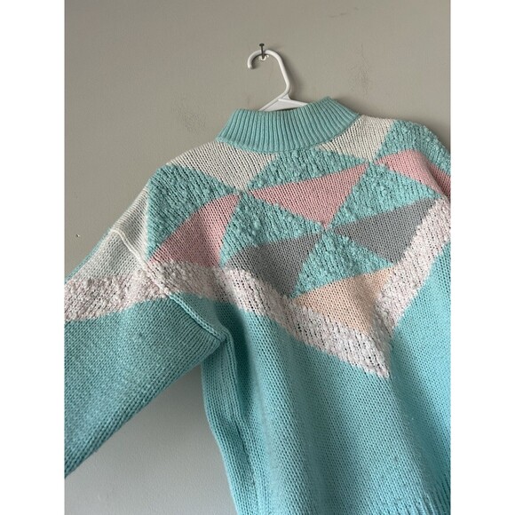 Vintage 80s Retro Aztec Geometric Pastel Unique Turtleneck Sweater Size Large - Picture 10 of 11
